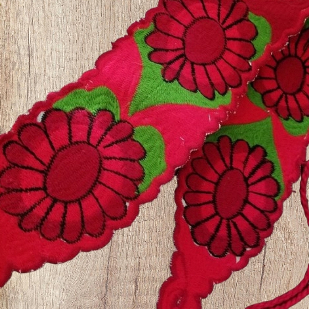 ❗Authentic Handmade Embroidered Mexican Floral Belt Red❗